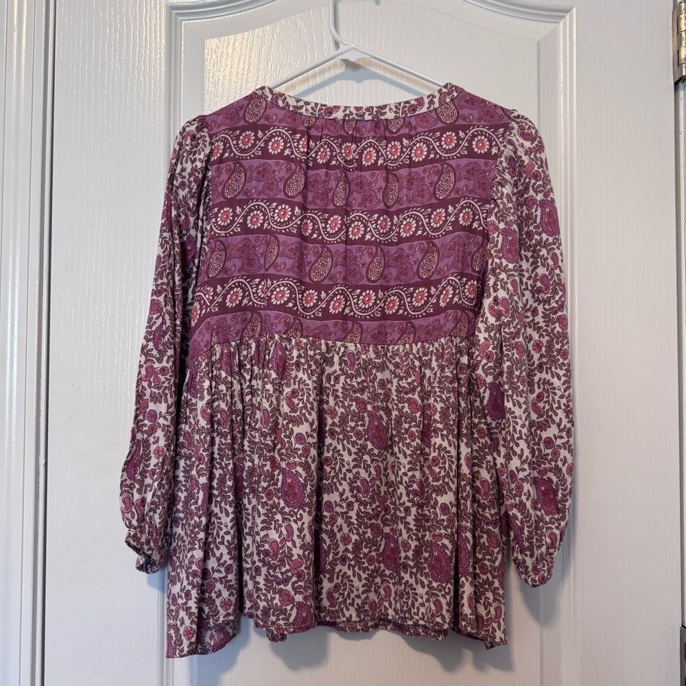 Lucky Brand Pink Multi Print Mix Boho Peasant Style Blouse Women’s Size Large - Picture 3 of 13